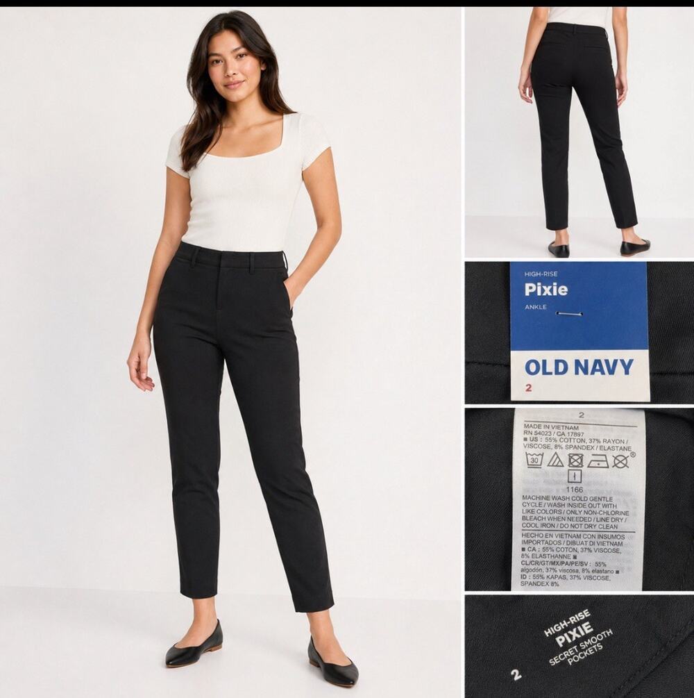 NWT Business Casual Old Navy Pixie Women's High Rise Ankle Pants Size 2 Black